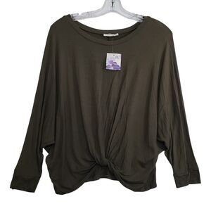 New ee:some Woman's Twisted Front Olive Blouse, Size Small